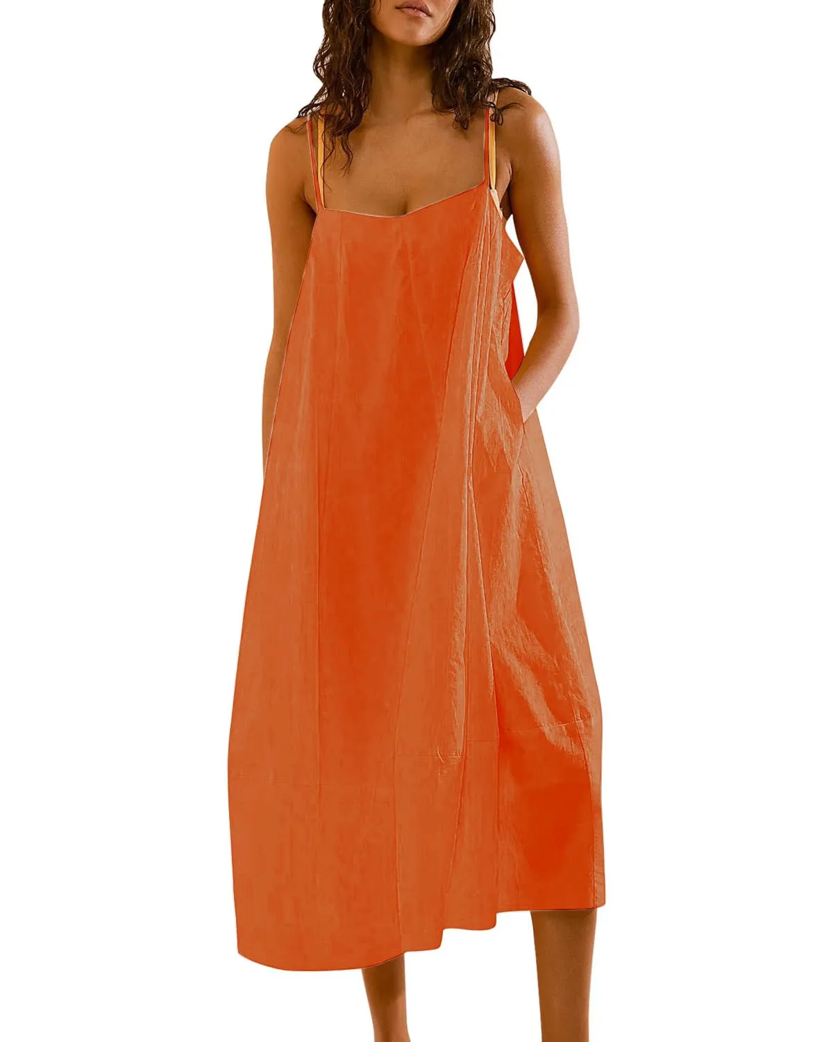 Chouyatou Womens Summer Dresses Sleeveless Spaghetti Strap Lounge Dress Flowy A-Line Midi Dress