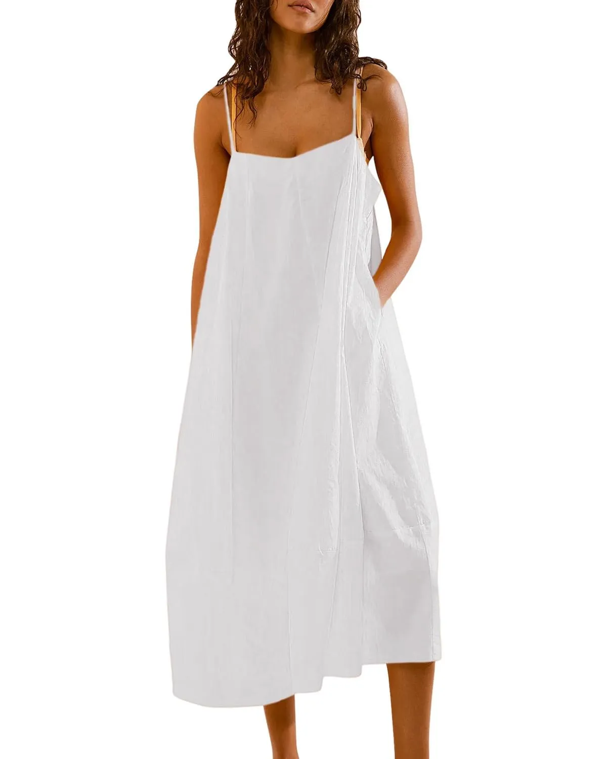 Chouyatou Womens Summer Dresses Sleeveless Spaghetti Strap Lounge Dress Flowy A-Line Midi Dress