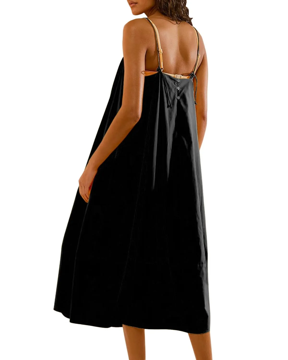 Chouyatou Womens Summer Dresses Sleeveless Spaghetti Strap Lounge Dress Flowy A-Line Midi Dress