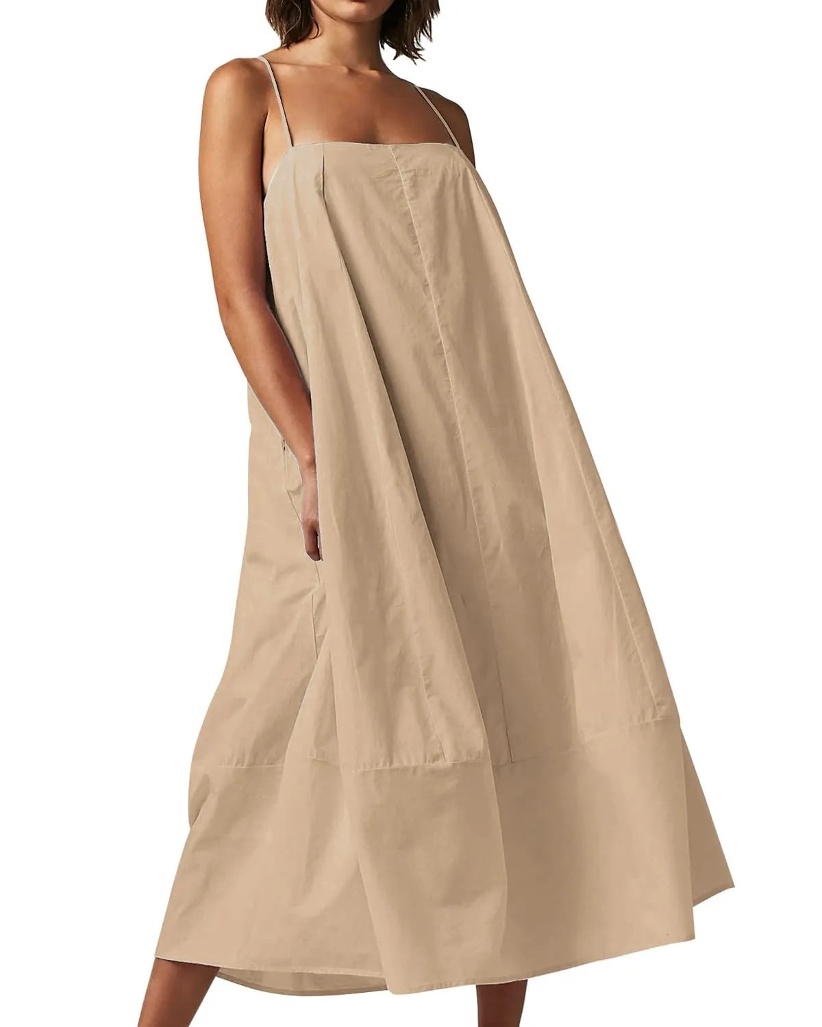 Chouyatou Womens Summer Dresses Sleeveless Spaghetti Strap Lounge Dress Flowy A-Line Midi Dress