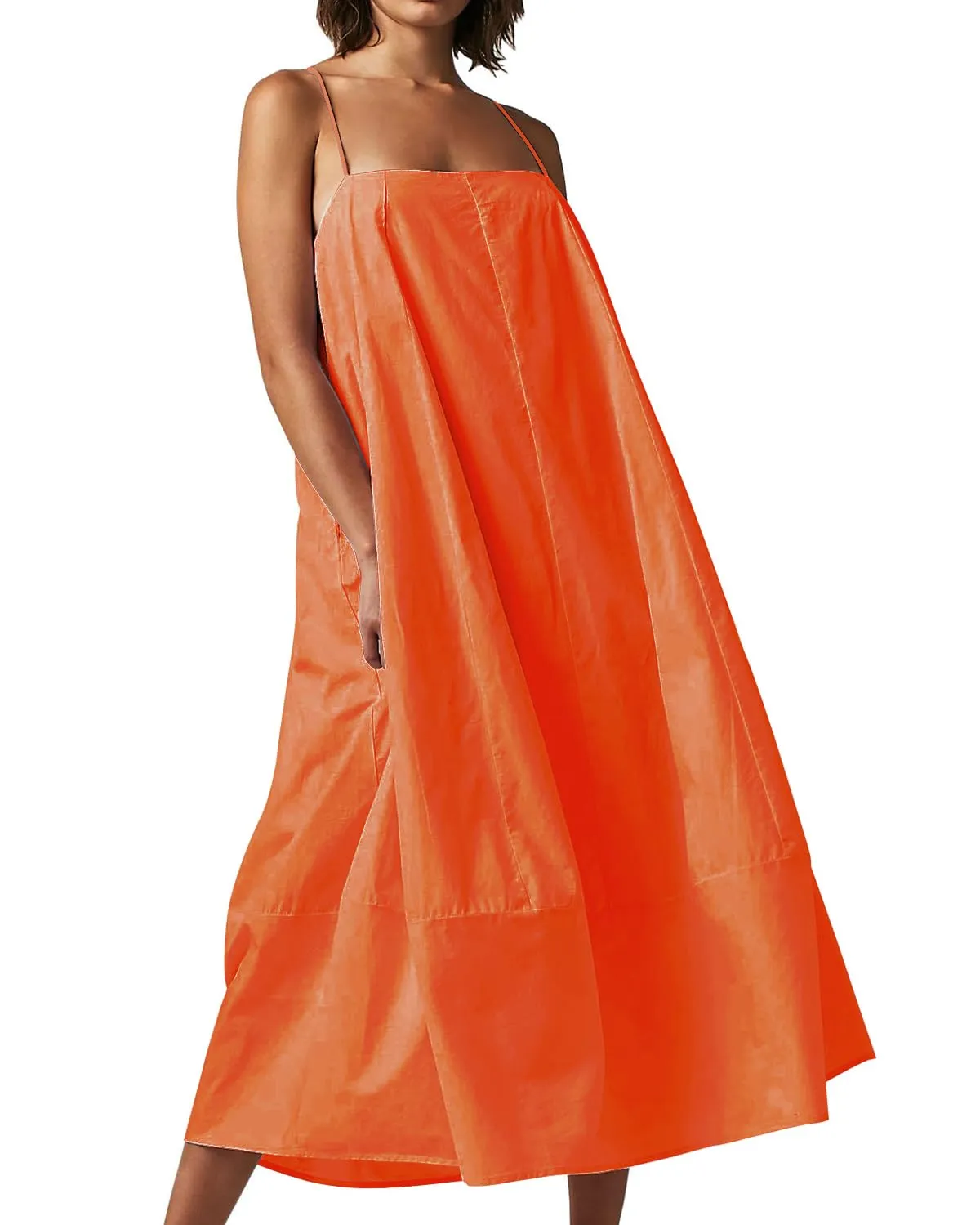 Chouyatou Womens Summer Dresses Sleeveless Spaghetti Strap Lounge Dress Flowy A-Line Midi Dress