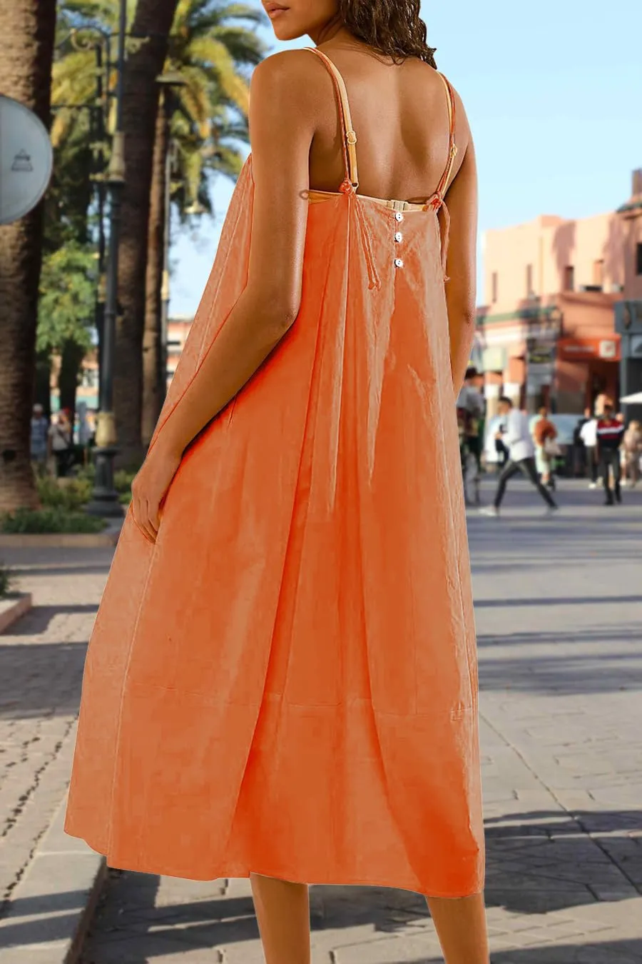 Chouyatou Womens Summer Dresses Sleeveless Spaghetti Strap Lounge Dress Flowy A-Line Midi Dress