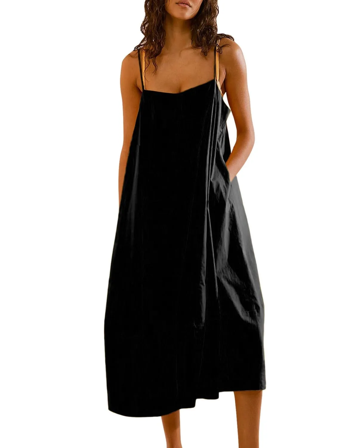 Chouyatou Womens Summer Dresses Sleeveless Spaghetti Strap Lounge Dress Flowy A-Line Midi Dress