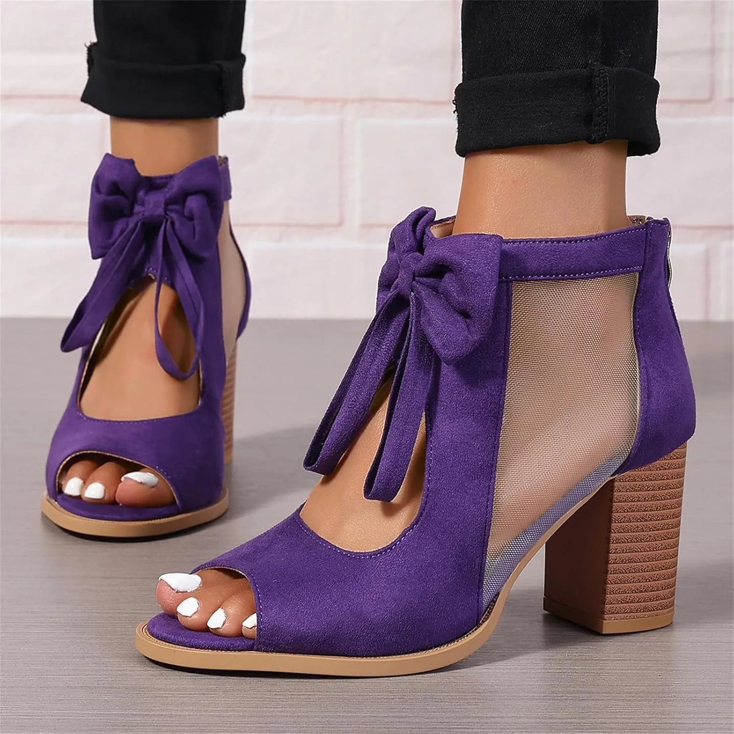 Chunky Heels For Women Wedding Open Toe Heeled Sandals Slip On Block Mid Heels Comfortable Party Dress Pumps Shoes