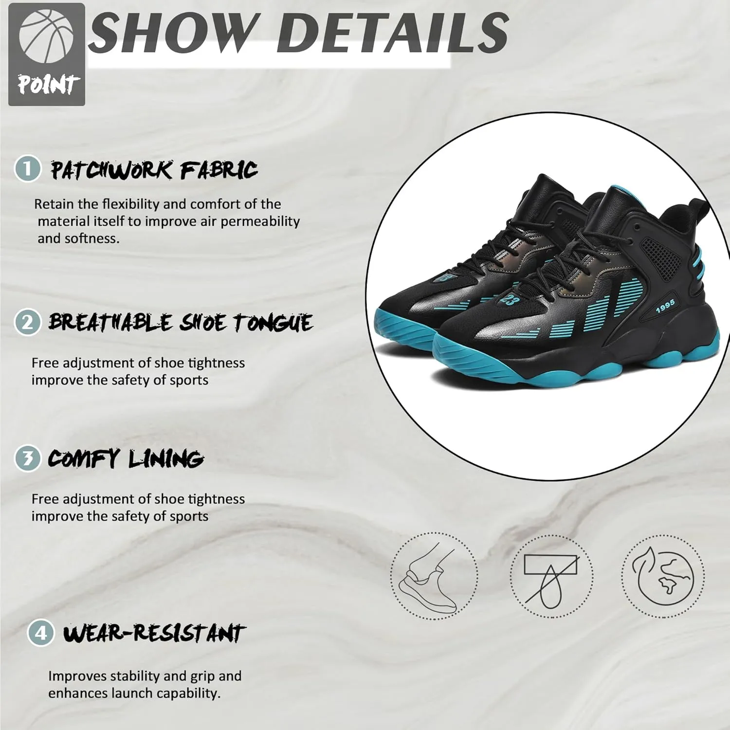 CJSPORX Men's Basketball Shoes Breathable Non-Slip Sneakers Fashionable Sports