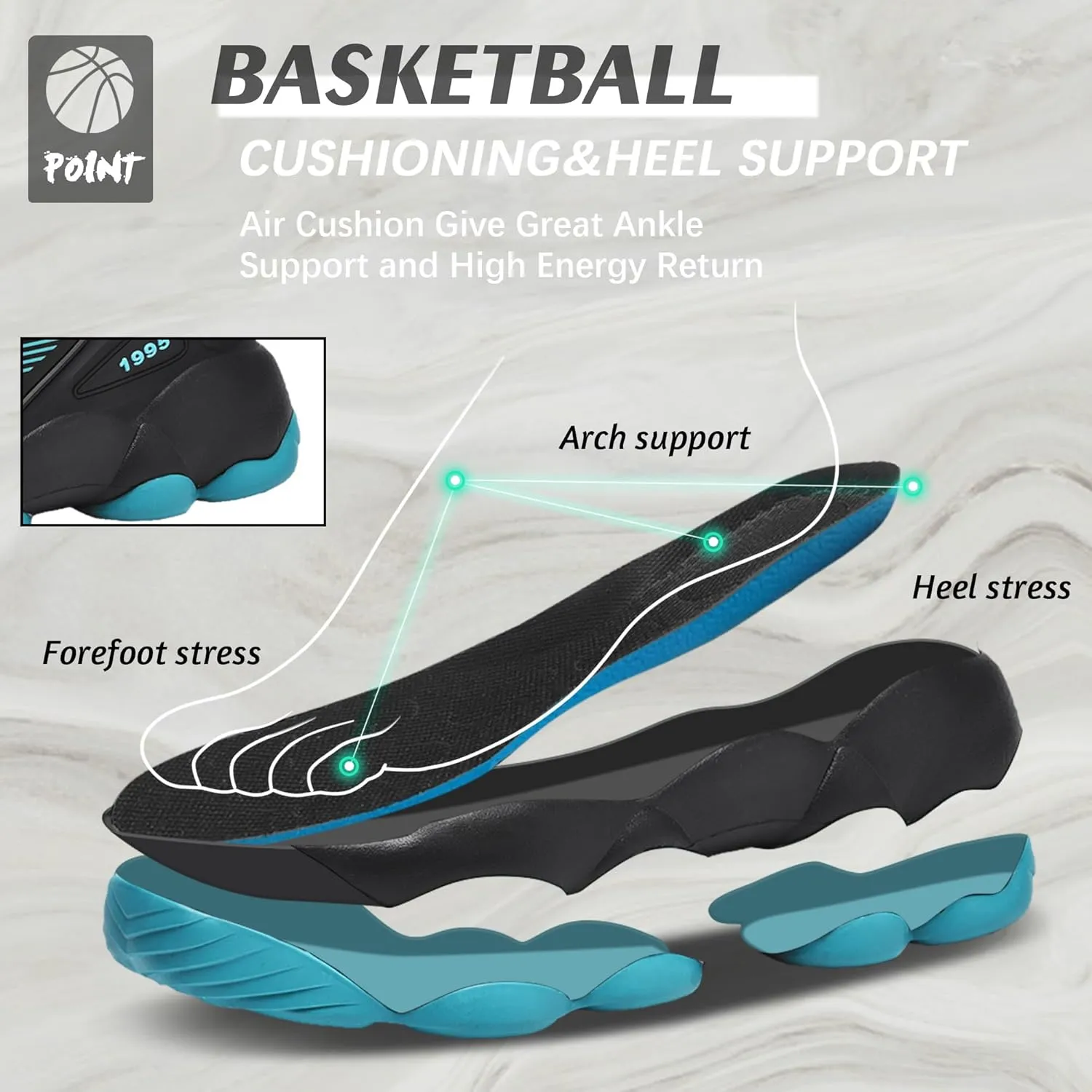 CJSPORX Men's Basketball Shoes Breathable Non-Slip Sneakers Fashionable Sports