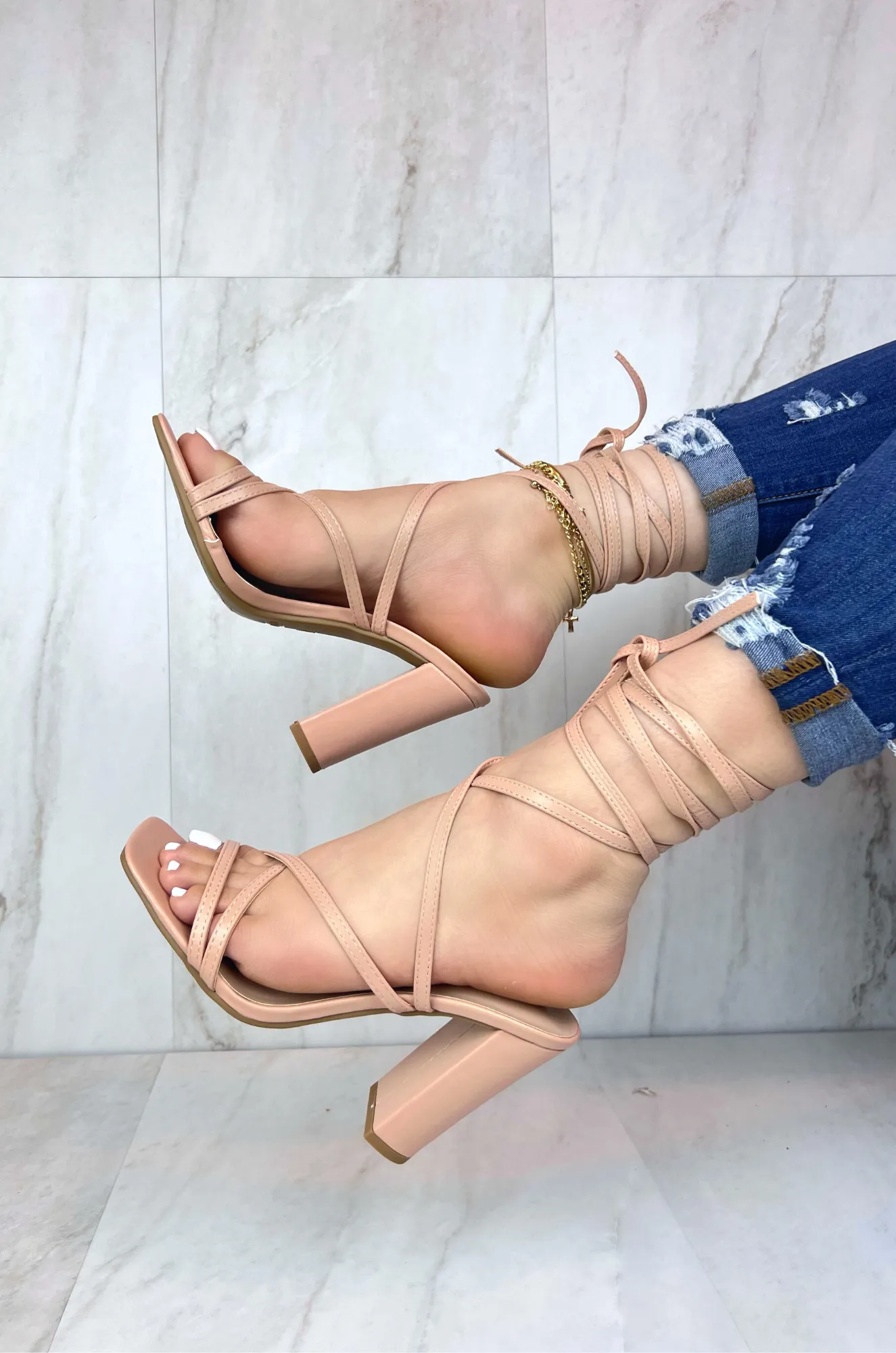 Dakota - Square Toe Lace Up High Heels