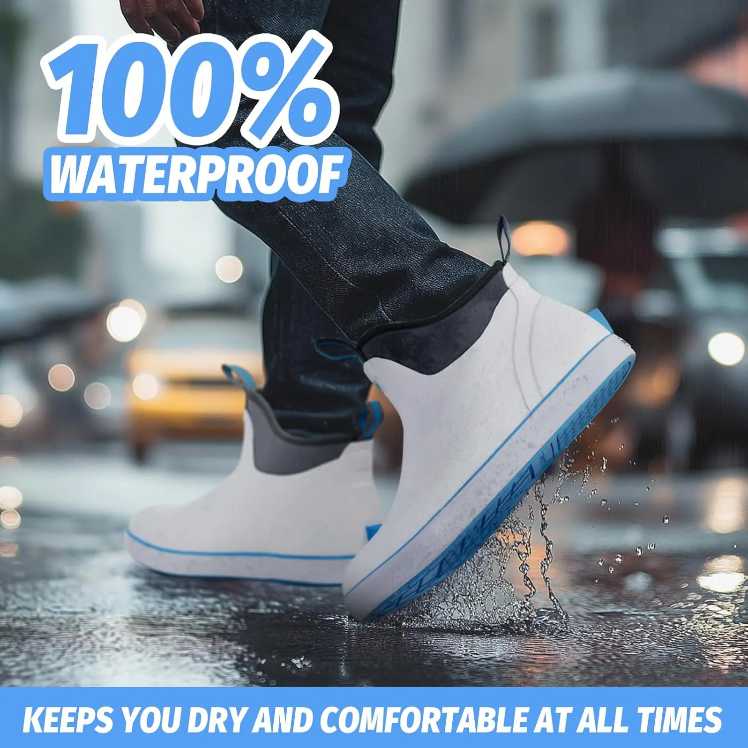 Deck Boots for Men, Waterproof Insulated Mens Rain Boots, Anti-Slip Ankle Fishing Boots, Rubber Boots with High Traction for Outdoor, Size 6-13
