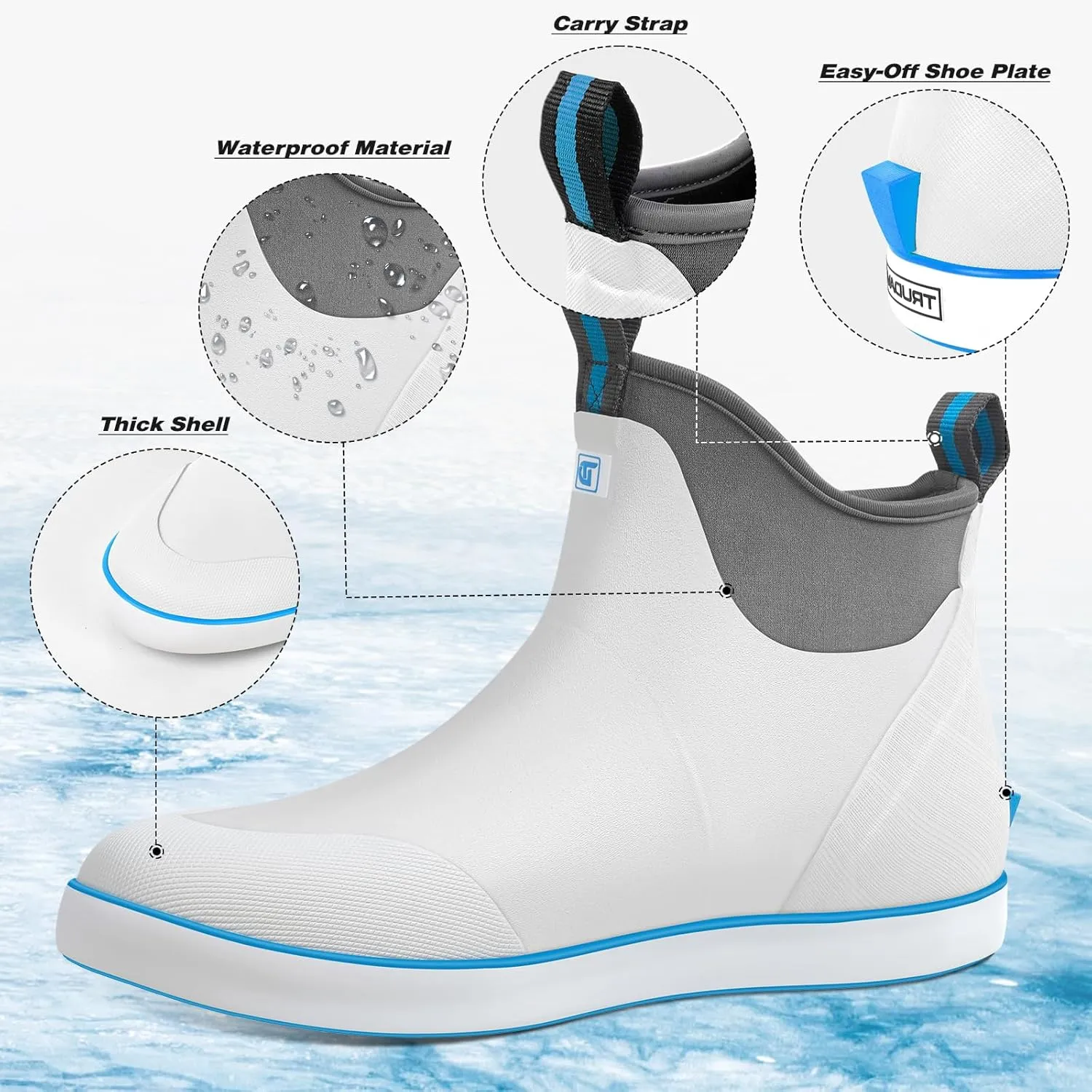 Deck Boots for Men, Waterproof Insulated Mens Rain Boots, Anti-Slip Ankle Fishing Boots, Rubber Boots with High Traction for Outdoor, Size 6-13