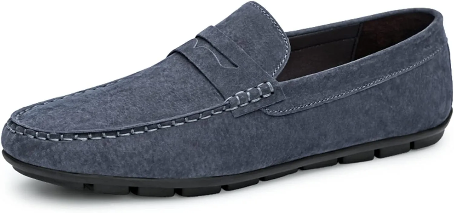 Driving Moccasins Loafer Shoes for Men Penny Loafer Genuine Leather Stitching Details Round Toe Flat Heel Lightweight Flexible Resistant Anti-Slip for Any Attire