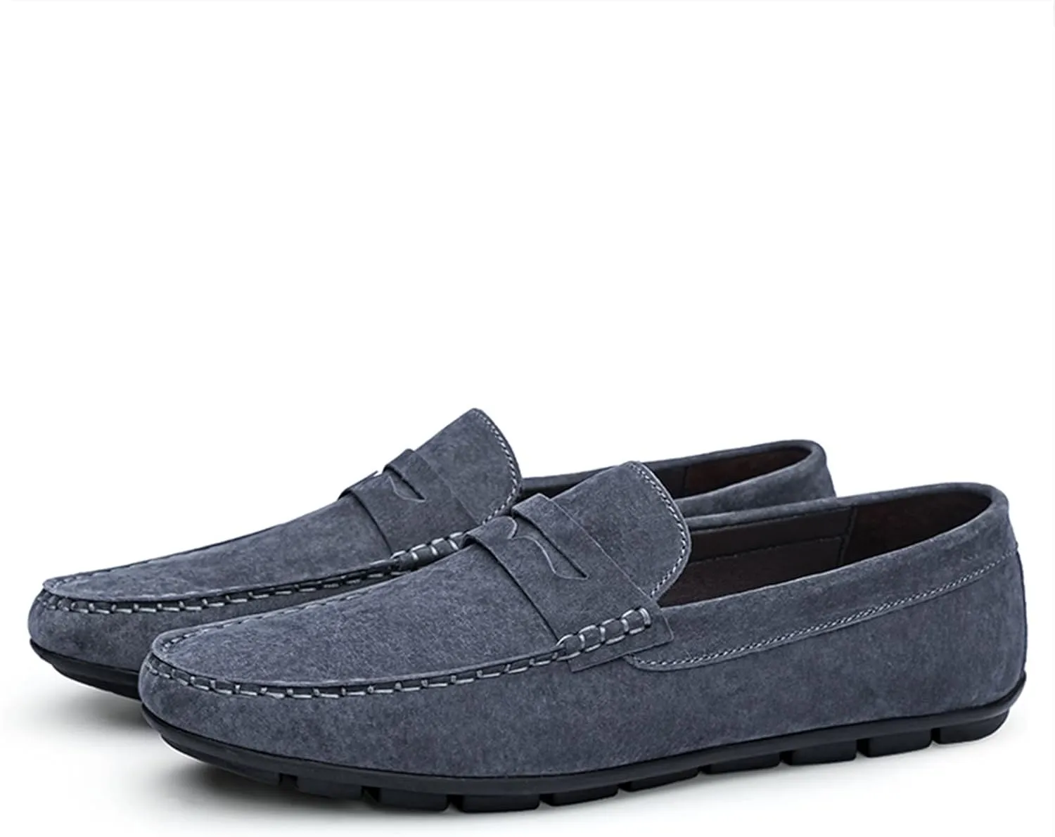 Driving Moccasins Loafer Shoes for Men Penny Loafer Genuine Leather Stitching Details Round Toe Flat Heel Lightweight Flexible Resistant Anti-Slip for Any Attire