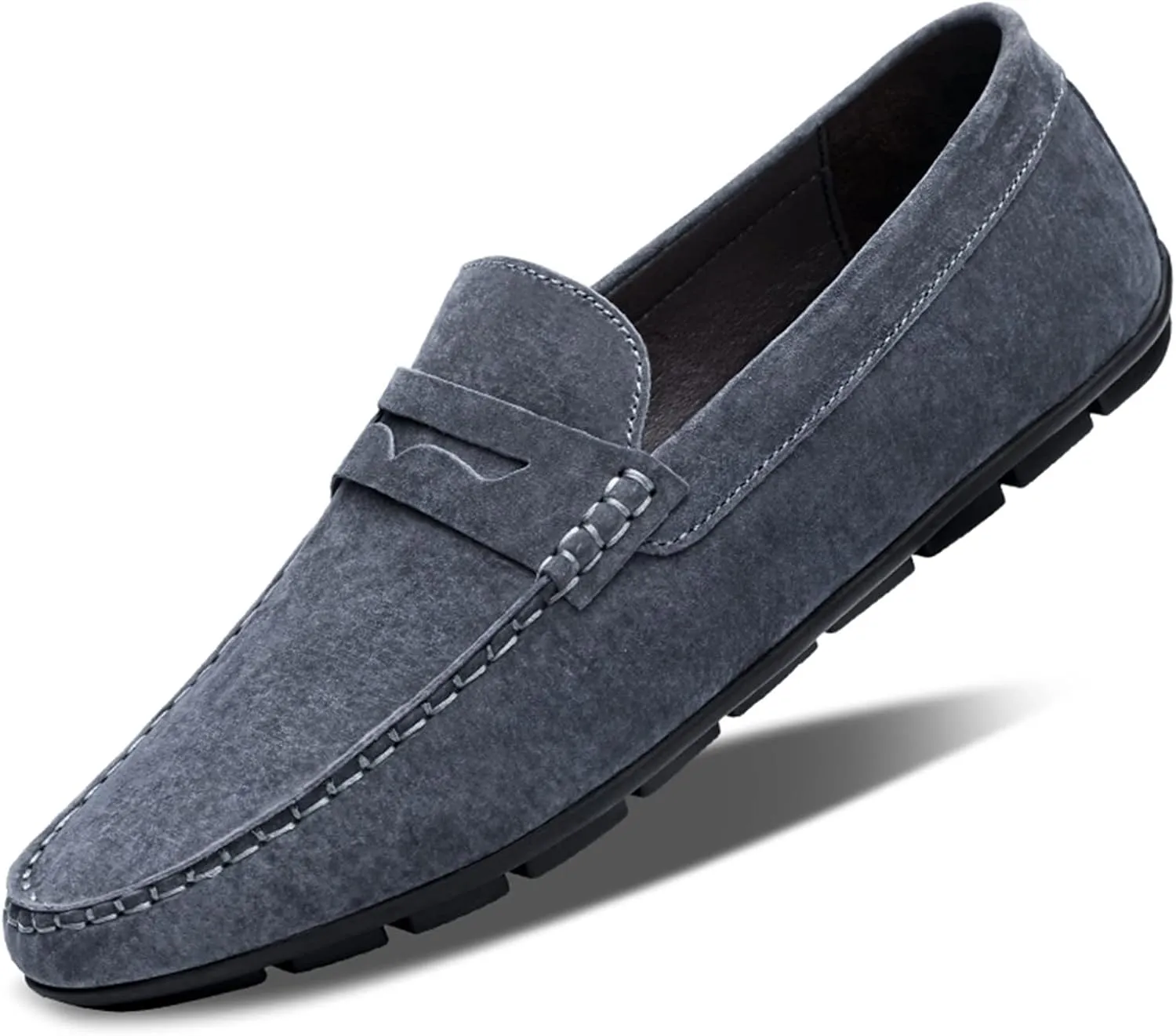Driving Moccasins Loafer Shoes for Men Penny Loafer Genuine Leather Stitching Details Round Toe Flat Heel Lightweight Flexible Resistant Anti-Slip for Any Attire