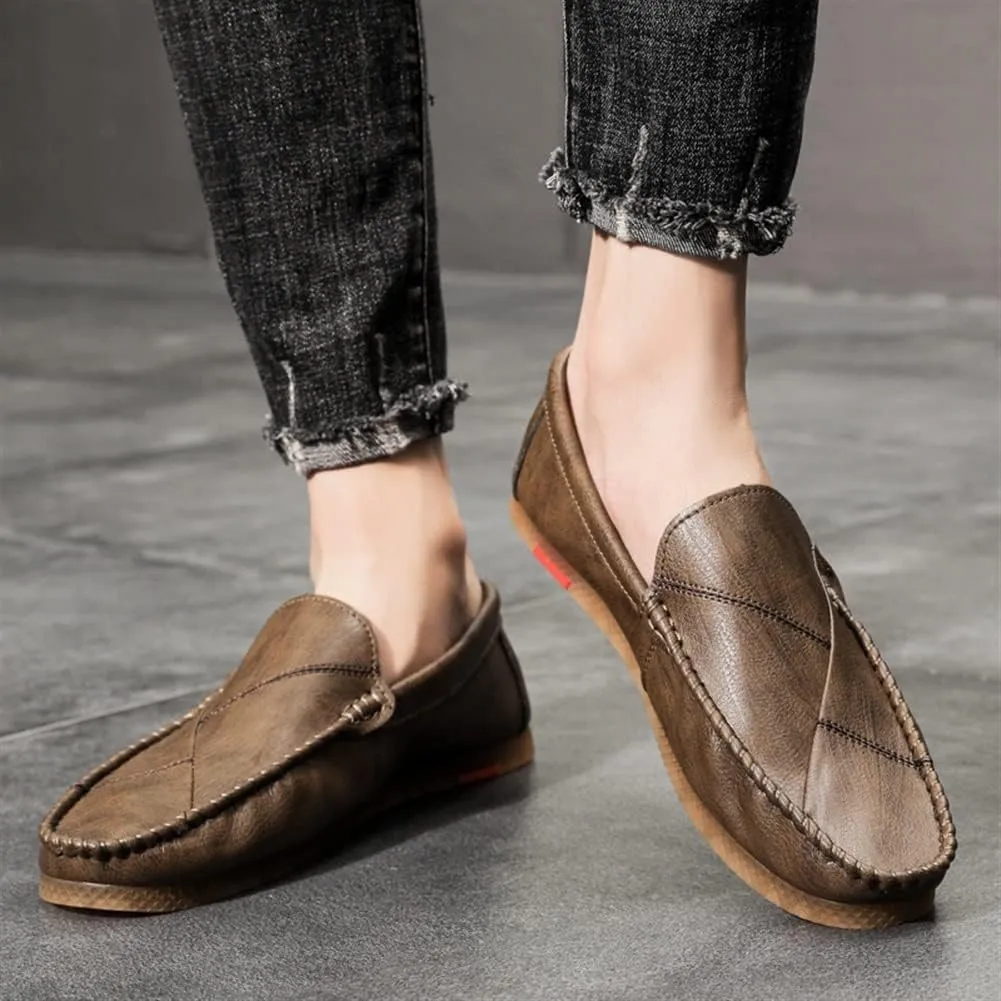 Driving Moccasins Loafer Shoes for Men Vegan Leather Stitching Details Rubber Sole Round Toe Flexible Resistant Flat Heel Anti-Slip Lightweight for Any Attire