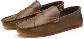 Driving Moccasins Loafer Shoes for Men Vegan Leather Stitching Details Rubber Sole Round Toe Flexible Resistant Flat Heel Anti-Slip Lightweight for Any Attire