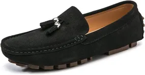 Easy to Put and Remove. Driving Moccasins for Men Genuine Leather Tassel Suede Vamp Perforated Round Toe Stitching Details Lightweight Flat Heel Anti-Slip Flexible Casual for All Occasions