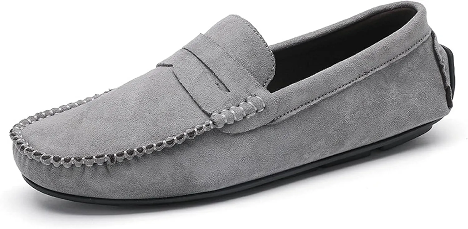 Easy to Put and Remove Driving Moccasins for Men Suede Vamp Penny Loafer Stitching Details Round Toe Comfortable Flexible Resistant Casual Slip On for All Occasions