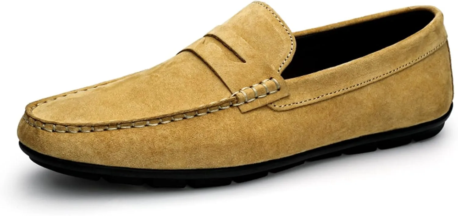 Easy to Put and Remove. Driving Moccasins Loafer Shoes for Men Penny Loafer Genuine Leather Stitching Details Round Toe Flat Heel Lightweight Flexible Resistant Anti-Slip for All Occasions