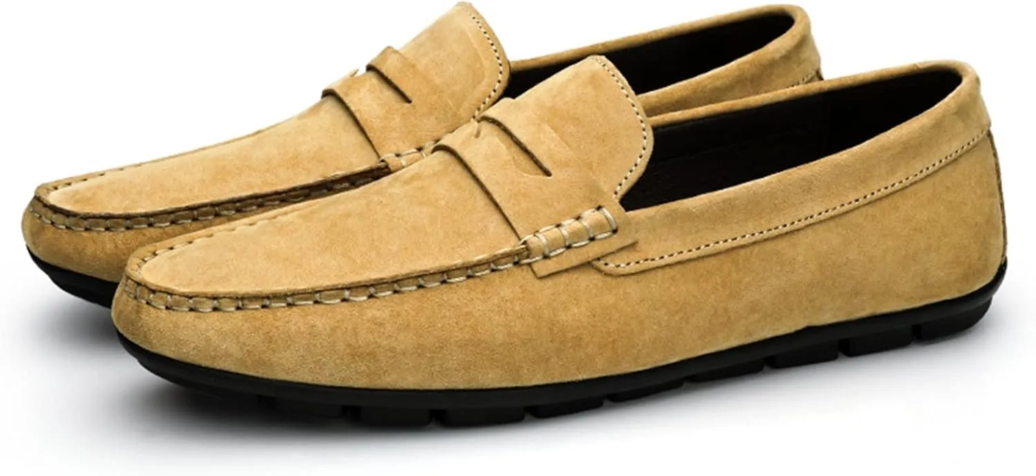 Easy to Put and Remove. Driving Moccasins Loafer Shoes for Men Penny Loafer Genuine Leather Stitching Details Round Toe Flat Heel Lightweight Flexible Resistant Anti-Slip for All Occasions
