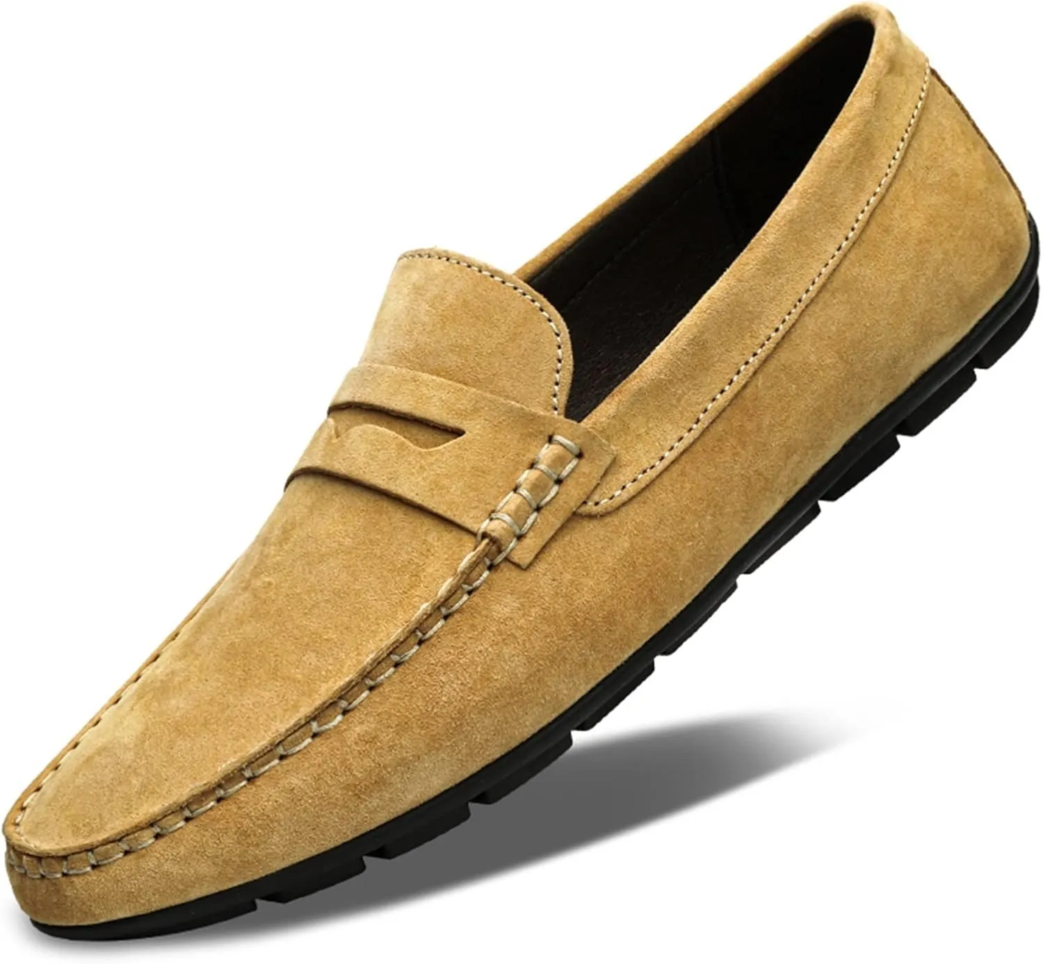 Easy to Put and Remove. Driving Moccasins Loafer Shoes for Men Penny Loafer Genuine Leather Stitching Details Round Toe Flat Heel Lightweight Flexible Resistant Anti-Slip for All Occasions