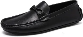 Easy to Put and Remove Loafer Shoes for Men Rope Tie Brogue Round Toe Genuine Leather Breathable Resistant Soft Flat Heel Driving Slip On for All Occasions