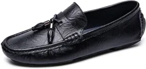 Easy to Put and Remove Smoking Loafer for Men Tassel Genuine Leather Round Toe Stitching Details Resistant Flat Heel Soft Walking Slip On for All Occasions (Color : Black, Size : 9)