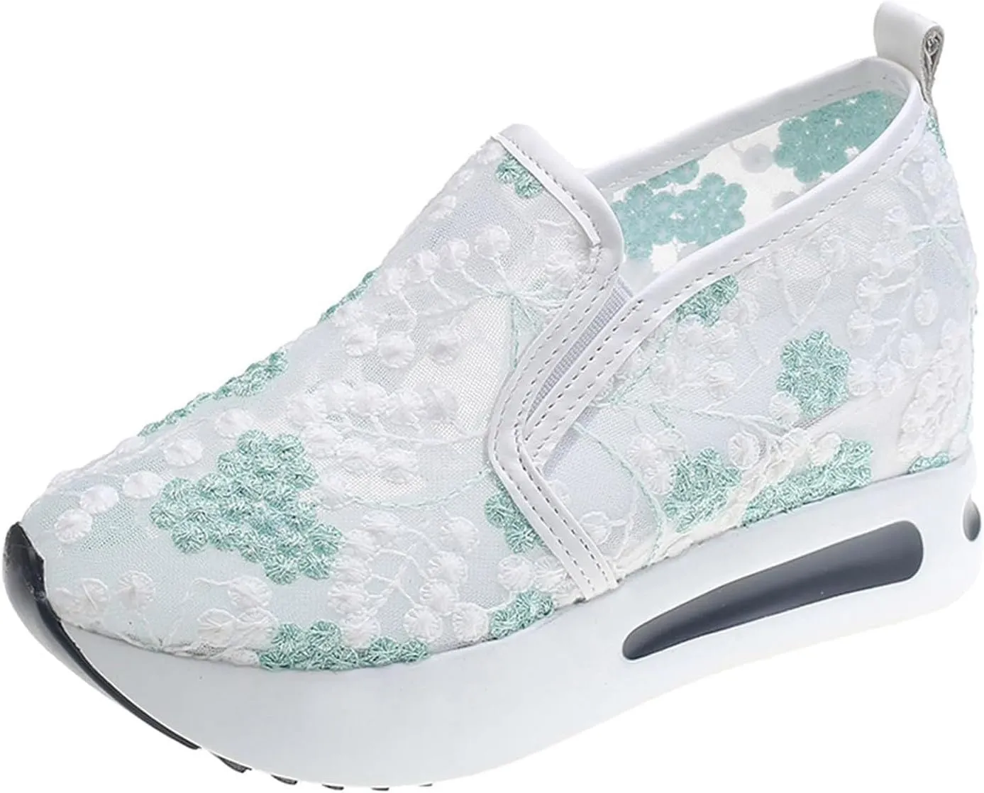 Fashion Sneakers for Women Soft Platform Wedge Shoes Mesh Air Comfort Chunky Sole Slip On Loafers Breathable Walking Work Shoes Arch Support Floral Sheer Mesh Sneaker