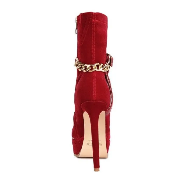 High Platform Velvet Ankle Boots