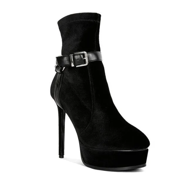 High Platform Velvet Ankle Boots
