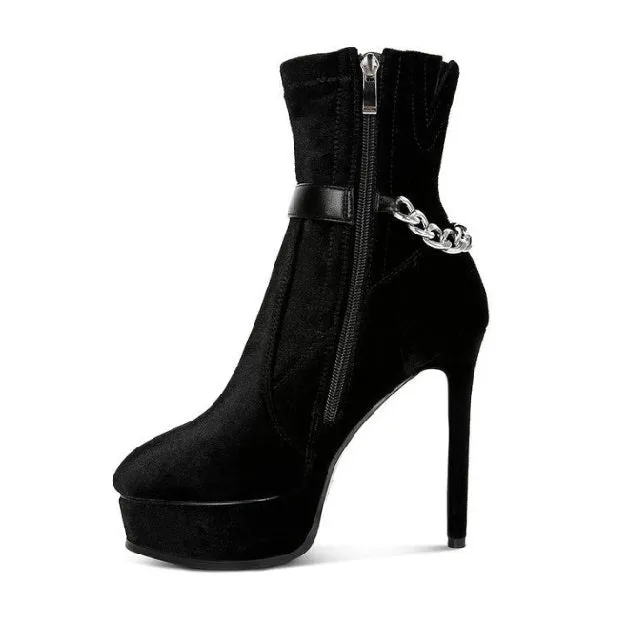 High Platform Velvet Ankle Boots