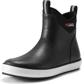 HISEA Men's Deck Boots Waterproof Fishing Rain Boots, Anti-Slip Neoprene Rubber Boots Saltwater Ankle Booties With High Traction for Outdoor Fishing Boating Sailing