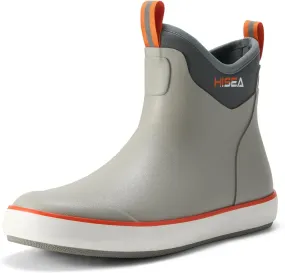 HISEA Men's Deck Boots Waterproof Fishing Rain Boots, Anti-Slip Neoprene Rubber Boots Saltwater Ankle Booties With High Traction for Outdoor Fishing Boating Sailing