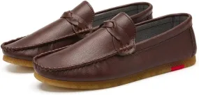 HOOENG Driving Moccasins for Men Vegan Leather Stitching Details Round Toe Rubber Sole Penny Loafer Resistant Anti-Slip Flat Heel Walking Slip On (Color : Wine Red, Size : 7)