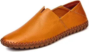 HOOENG Driving Moccasins Smoking Loafer for Men Genuine Leather Round Toe Rubber Sole Stitching Details Resistant Lightweight Anti-Slip Flexible Outdoor (Color : Brown, Size : 11)