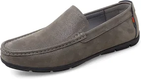 HOOENG Loafer Shoes Driving Moccasins for Men Genuine Leather Round Toe Stitching Details Soft Flat Heel Comfortable Driving Slip on (Color : Khaki, Size : 7.5 M US)