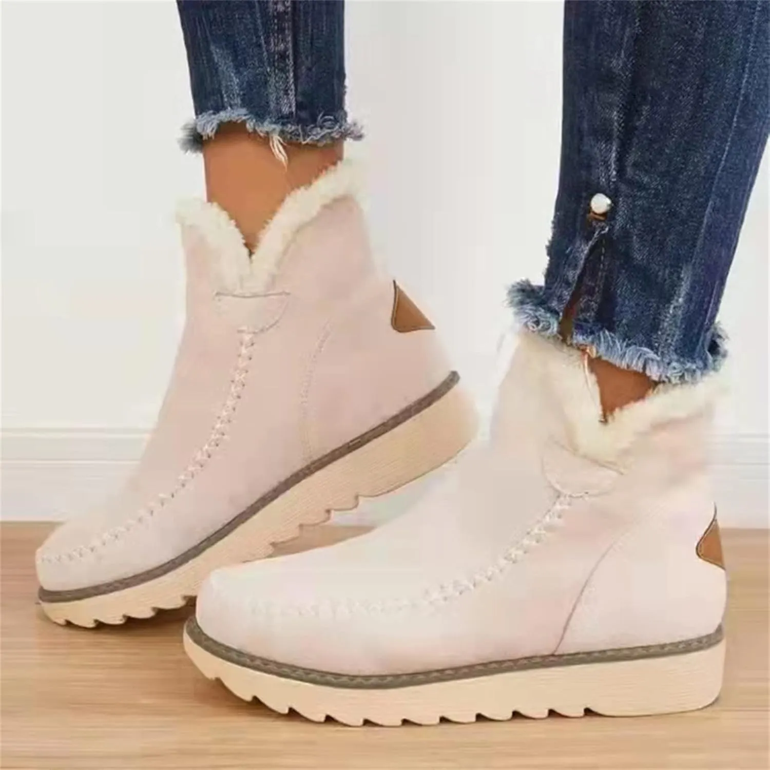 Ladmiple Snow Boots For Women 2023 Trendy Winter Boots Faux Fur Lined Slip On Ankle Booties Fashion Warm Outdoor Walking Shoe