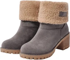 Ladmiple Snow Boots For Women Tall Mid Calf Warm Fur Lined Winter Boots Outdoor Slip On Comfortable Fashion Walking Shoes