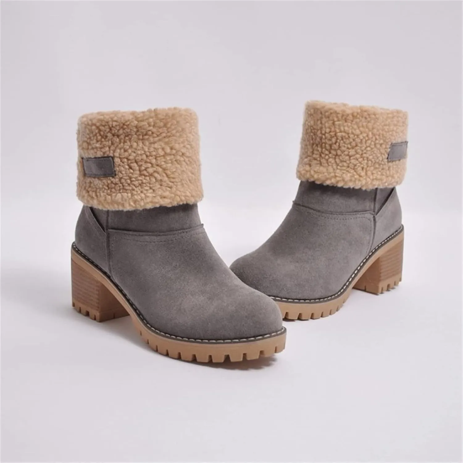 Ladmiple Snow Boots For Women Tall Mid Calf Warm Fur Lined Winter Boots Outdoor Slip On Comfortable Fashion Walking Shoes