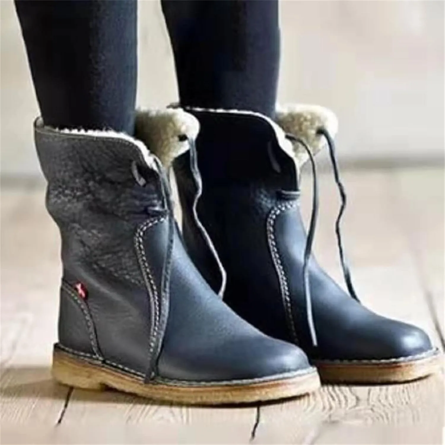 Ladmiple Snow Boots For Women Wide Width Warm Ankle Booties Comfortable Lace Up Outdoor Fur Lined Combat Winter Shoes