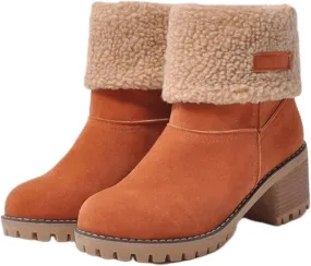 Ladmiple Winter Boots For Women Tall Mid Calf Snow Boots Warm Fur Lined Anti-Slip Outdoor Slip On Comfortable Warm Shoes