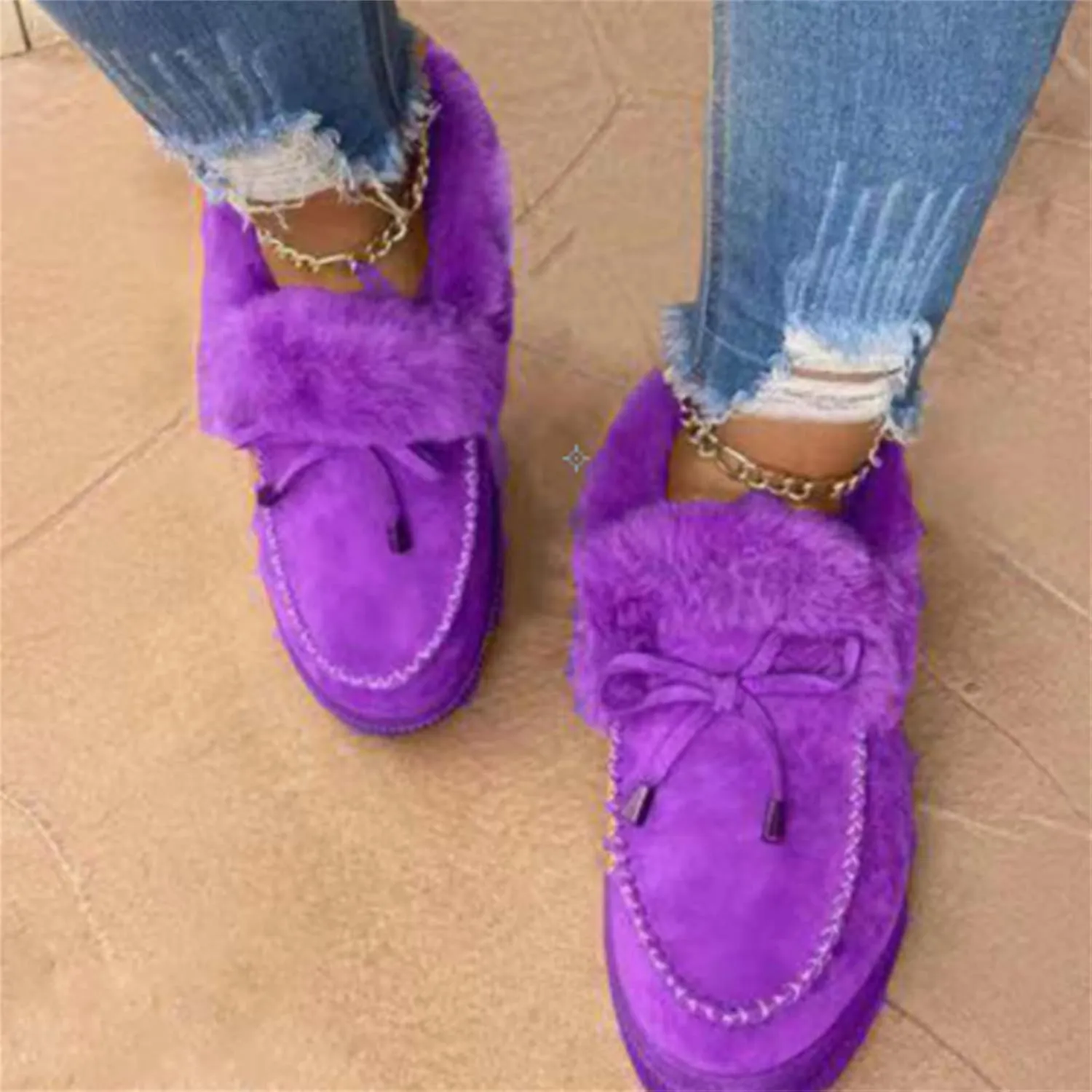 Lausiuoe Winter Boots For Women Fashion 2022 Fuzzy Ankle Bootie Warm Fluffy Silp On Casual Loafers House Shoes Slippers