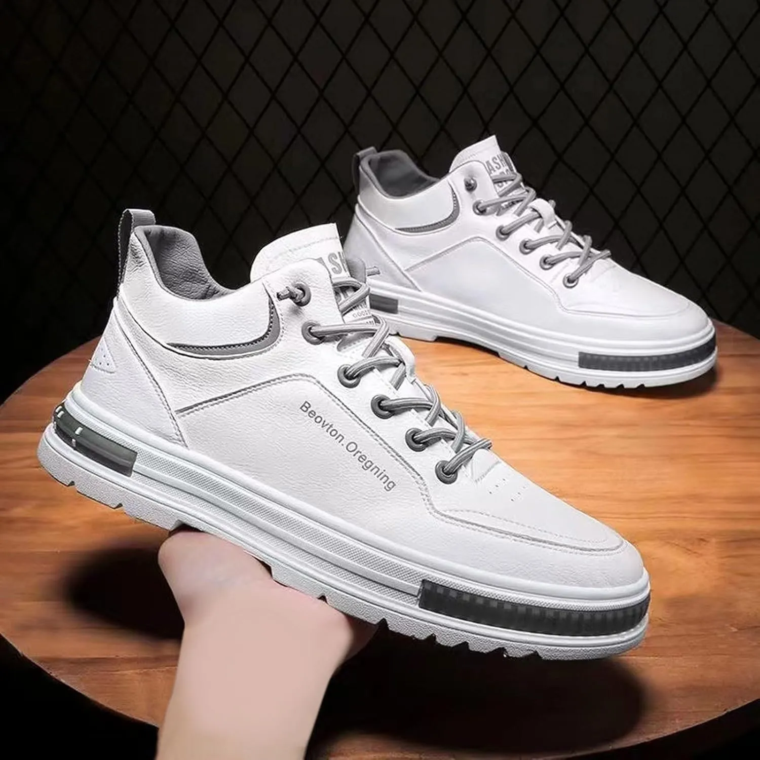 Men's Solid Color Casual Flat Leather Shoes Fashion Lace Up Loafers Sneaker Socks Mens Shoes Sneaker