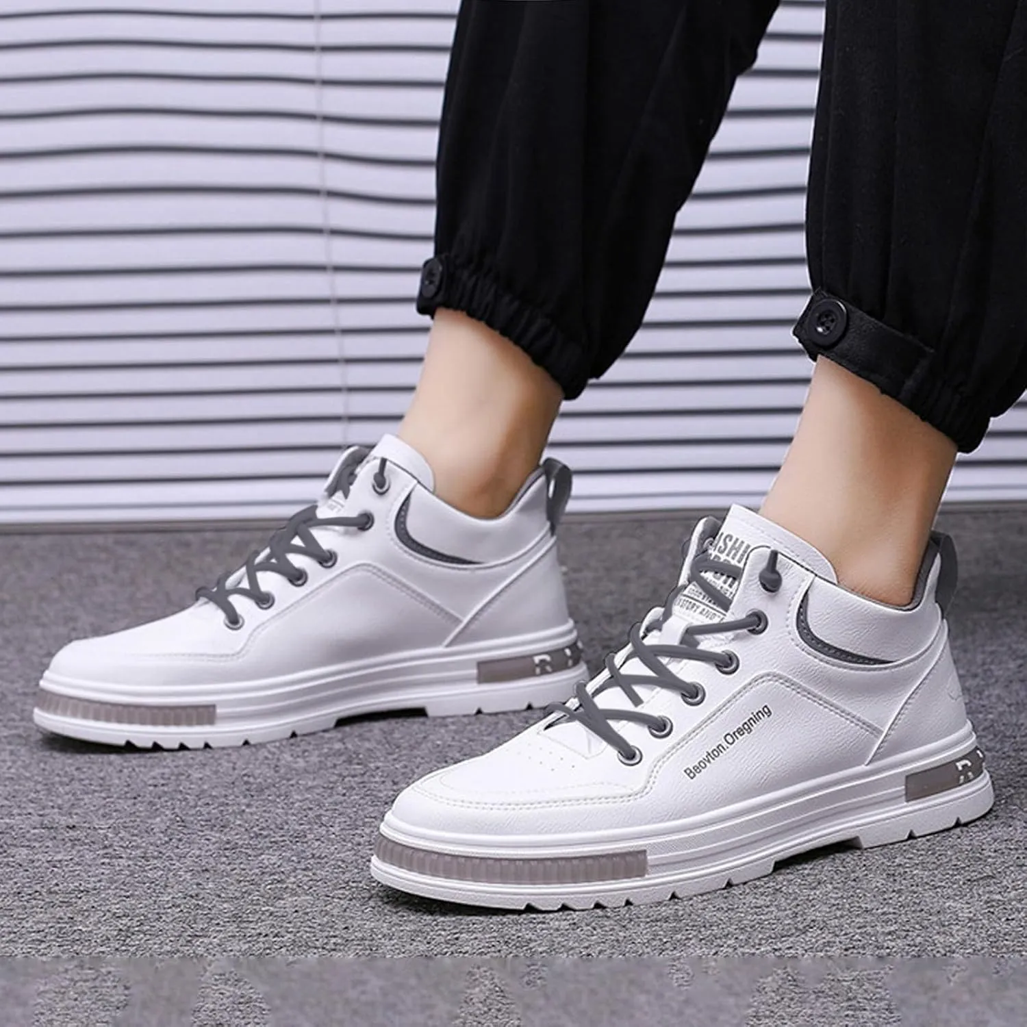 Men's Solid Color Casual Flat Leather Shoes Fashion Lace Up Loafers Sneaker Socks Mens Shoes Sneaker