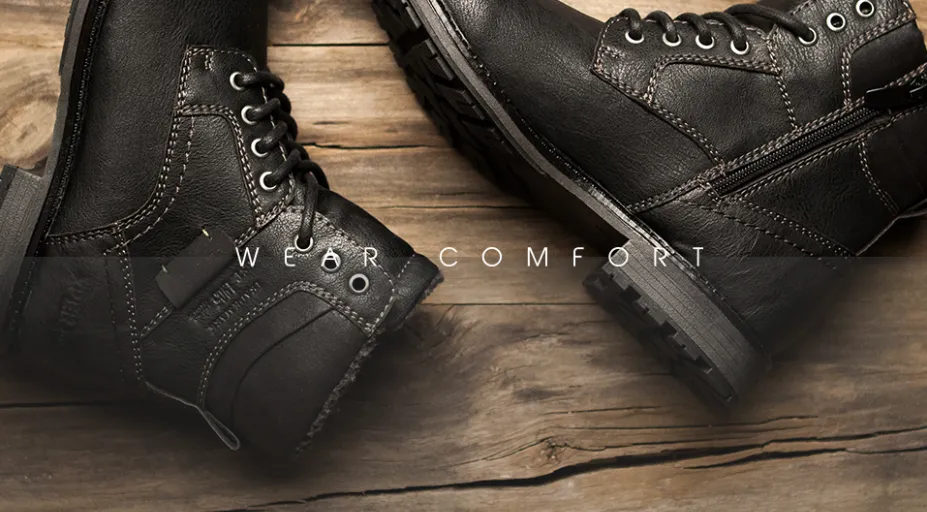 Men's Winter Casual Black Boots | Plus Size Warm Boots