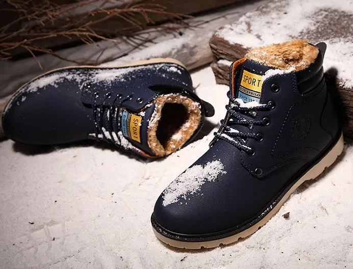 Men's Winter Warm Waterproof PU Leather Ankle Snow Boots