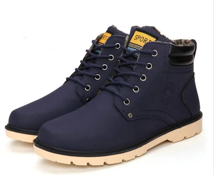 Men's Winter Warm Waterproof PU Leather Ankle Snow Boots