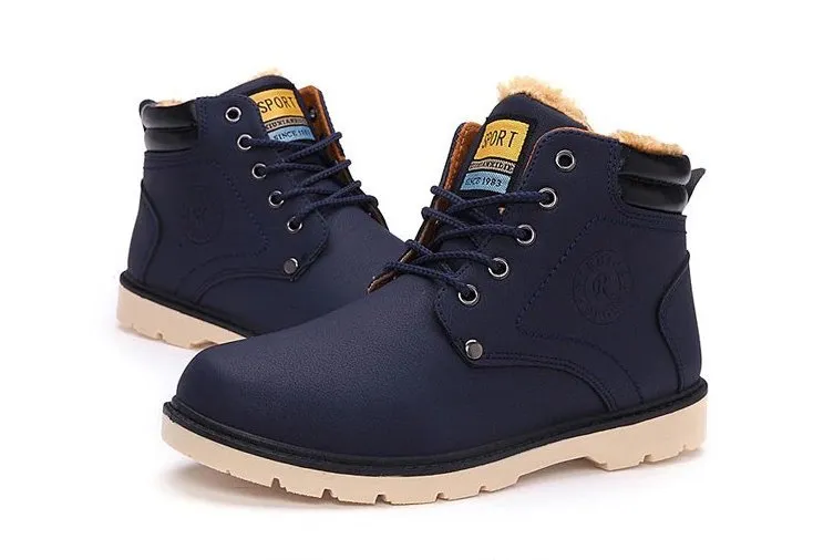 Men's Winter Warm Waterproof PU Leather Ankle Snow Boots