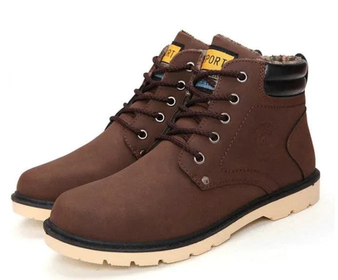 Men's Winter Warm Waterproof PU Leather Ankle Snow Boots