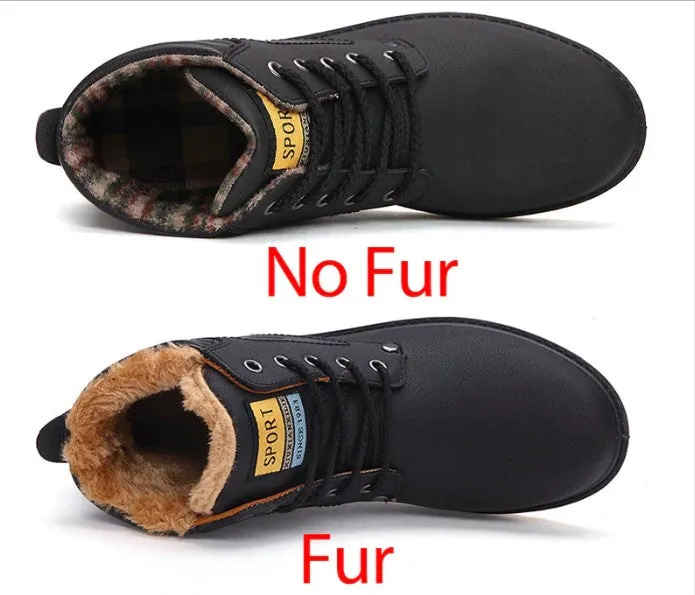 Men's Winter Warm Waterproof PU Leather Ankle Snow Boots