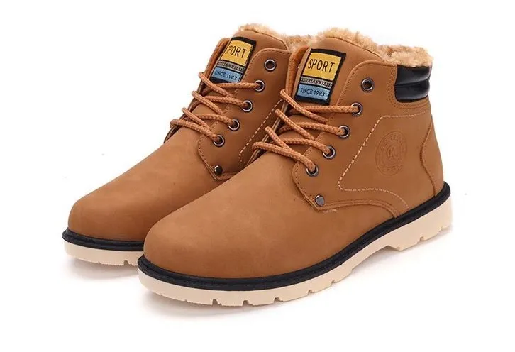 Men's Winter Warm Waterproof PU Leather Ankle Snow Boots
