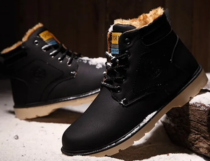 Men's Winter Warm Waterproof PU Leather Ankle Snow Boots